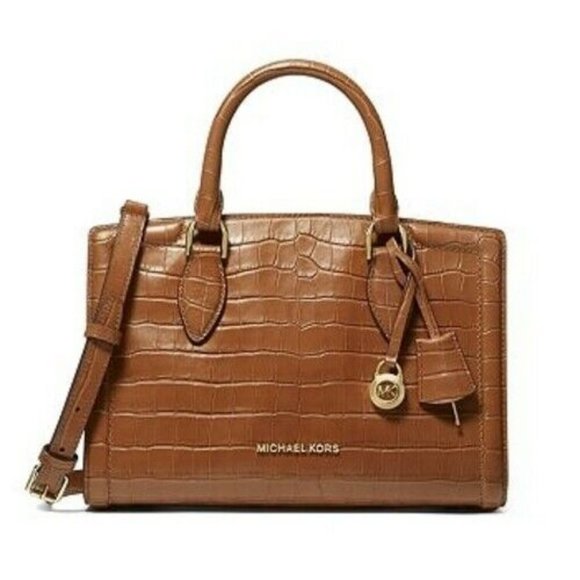 Michael Kors Handbags - Michael Kors Zoe Medium Embossed Leather Satchel Chestnut